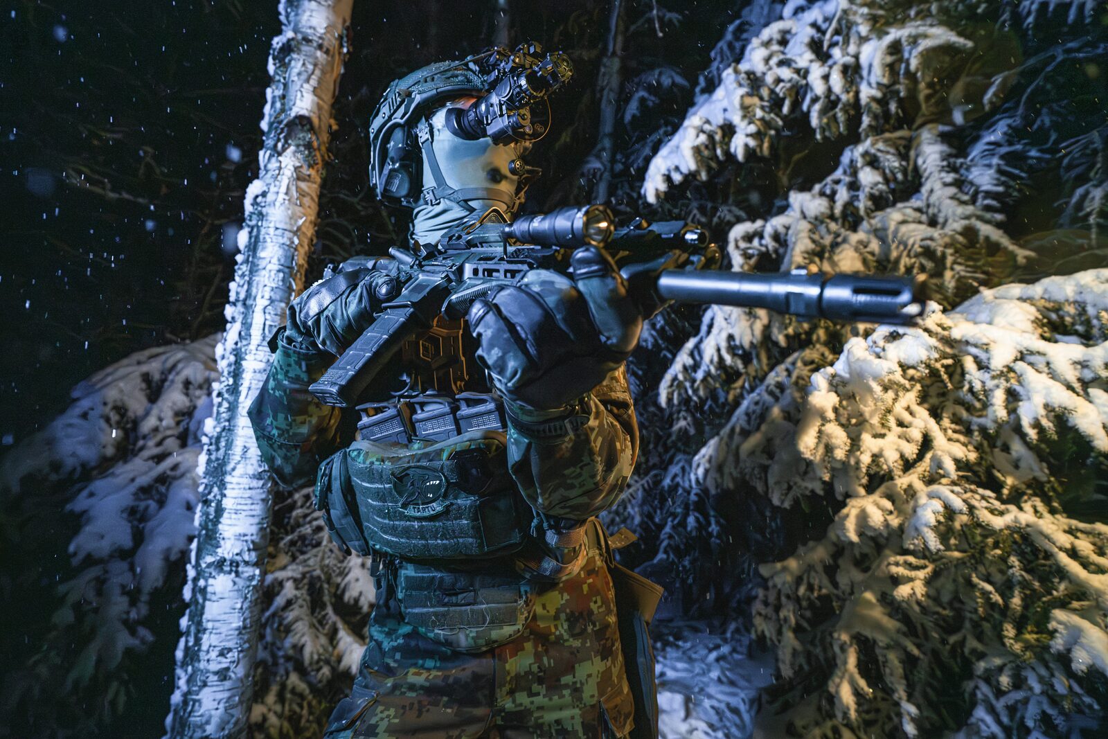Tactical operator on a night deployment